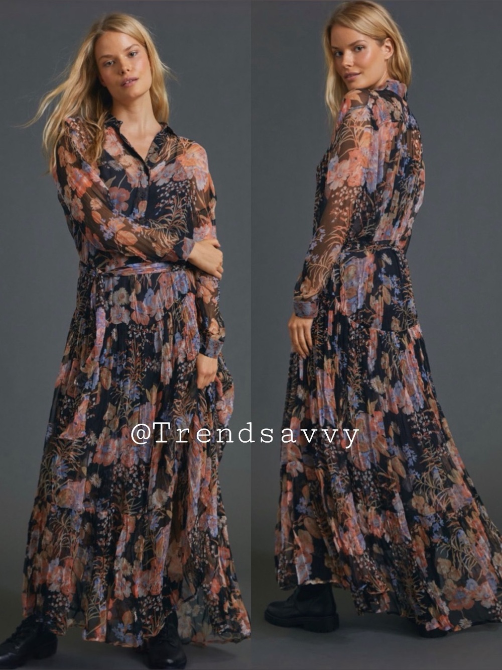 Anthropologie Mes Demoiselles Serenity Floral Maxi Dress Button Front Blue 2 NWT